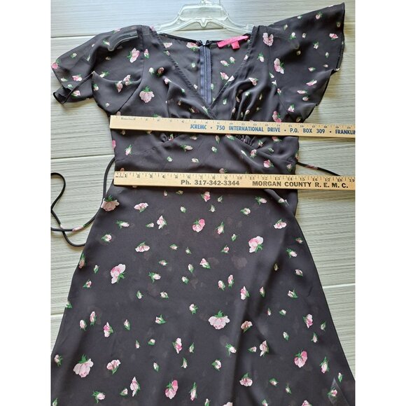 Betsey Johnson X Urban Outfitters Black Floral Maxi Dress Flutter Sleeves Small - Picture 7 of 11